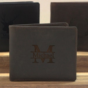 Regalos personalizados para él, Cartera de cuero grabada para hombres, Cartera personalizada, Cartera personalizada, Regalos de Navidad, Esposo, Novio, Papá