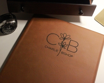 PERSONALIZED Leather Padfolio Monogrammed Distressed Leather Portfolio Cover Custom Corporate Gift Monogram Initials For Him/Her