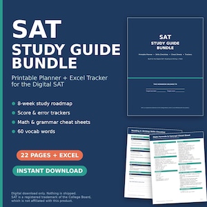Digital SAT Study Guide Bundle, Printable Planner, Trackers, Cheat Sheets (PDF)