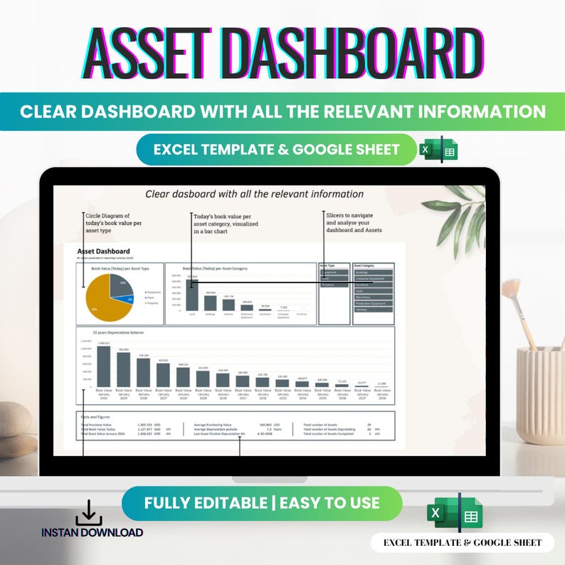Asset Tracker Spreadsheet | Excel & Google Sheets | Fixed Asset ...