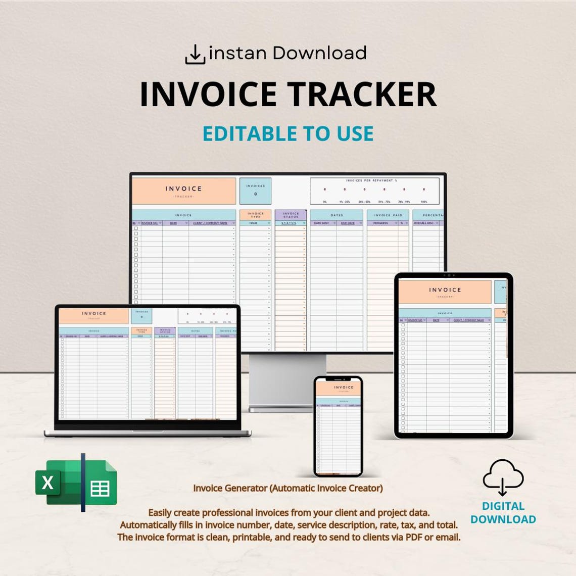 Editable Payment Tracker | Google Sheets & Excel Template (digital ...