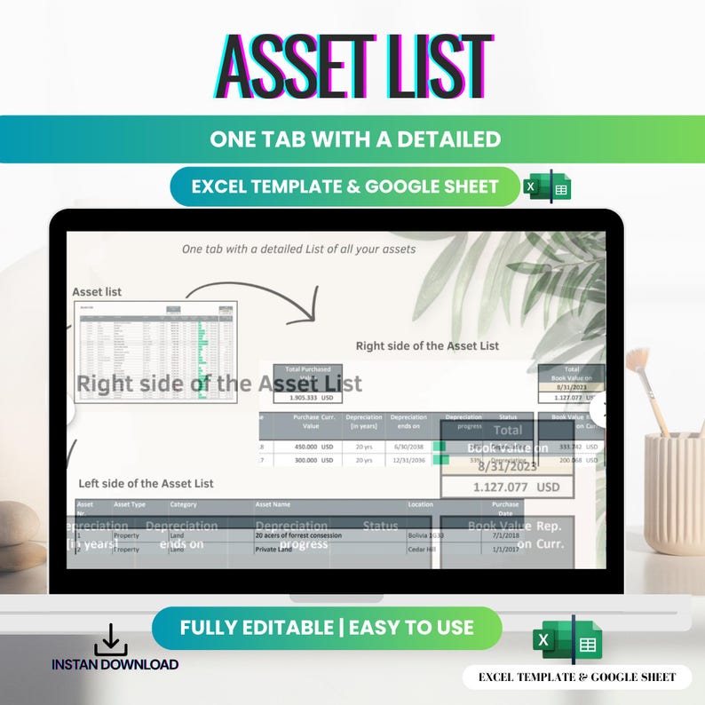 Asset Tracker Spreadsheet | Excel & Google Sheets | Fixed Asset ...