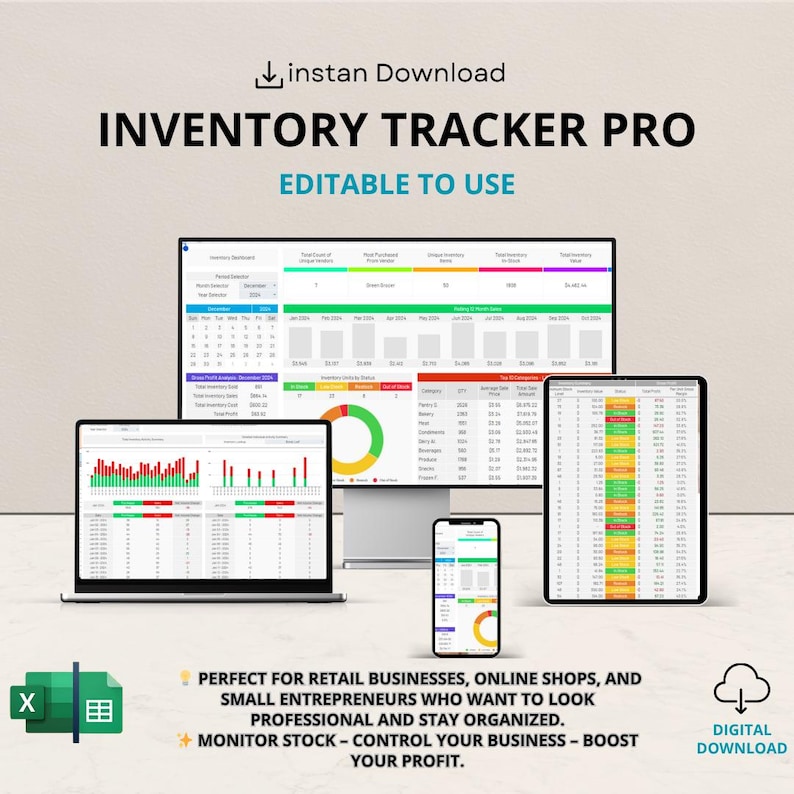 Small Business Inventory Tracker | Excel Spreadsheet for Product Stock ...