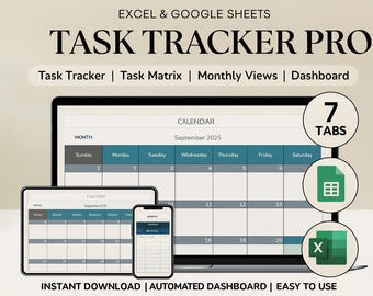 Aufgabentracker Pro Excel & Google Sheets | Projektmanagement, To-Do-Liste, Monatsplaner Dashboard