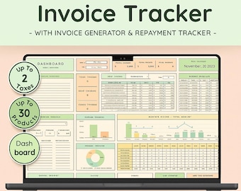 Rechnung Bill Tracker Excel Vorlage | Rechnungs-Generator + Zahlung & Rückzahlung Dashboard Tabelle