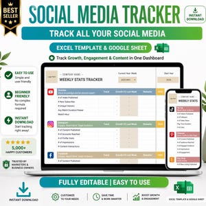 Editable Social Media Tracker | Excel & Google Sheets Analytics Template