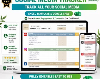 Bearbeitbarer Social Media Tracker | Excel & Google Sheets Vorlage