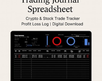 Trading Journal Spreadsheet | Crypto & Stock Trade Tracker | Profit Loss Log | Digital Download Excel