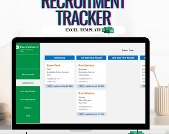 "Recruitment Tracker Excel Vorlage - ""HR Hiring Dashboard & Applicant Mangement Tabelle"" für kleine und mittlere Unternehmen."