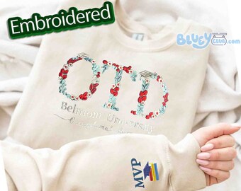 Sudadera bordada floral universitaria personalizada, sudadera con capucha bordada con letras florales, sudadera con capucha universitaria, camisa de escuela secundaria, regalo de graduación