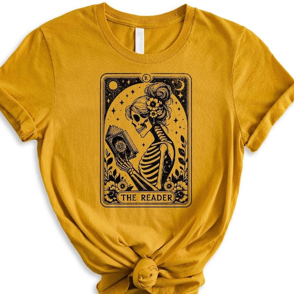 Bookish Tarot T-Shirt: Halloween Skeleton Reader Shirt