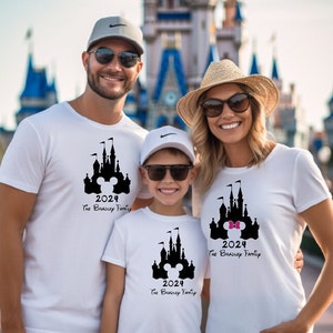 Personalise Family name Disney Trip 2024 Family shirts , Mickey Minnie Castle Disney Matching Shirt, Vacation Shirts, Disney family Shirts,