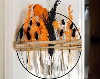Halloween Dried Flower Wreath: Spooky Boho Hoop Wall Decor