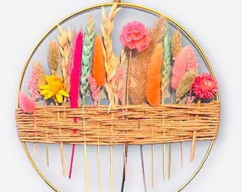 Spring Colors Dried Flower Wreath: Pastels Boho Hoop Wall Decor, Natural Bouquet