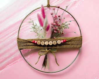 Krans met gedroogde bloemen op maat: boho kinderkamerdecoratie, gepersonaliseerd cadeau