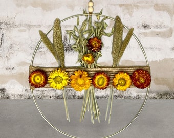Dried Flower Hoop Wreath: Boho Farmhouse Wall Decor