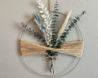 Dried Flowers Wreath, Boho Wall Art Hoop, Naturalistic, Eucalyptus Wreath, Farmhouse Style Boho Decor, Floral Wall Hanging, Minimalist Art