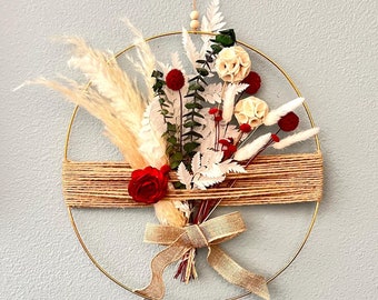 Boho-kerstkrans: muurdecor gedroogd pampagras en eucalyptus