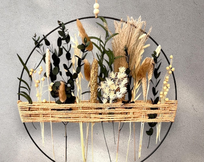 Dried Flowers Wreath, Boho Wall Art Hoop, Naturalistic, Eucalyptus Wreath, Farmhouse Style Boho Decor, Floral Wall Hanging, Minimalist Art