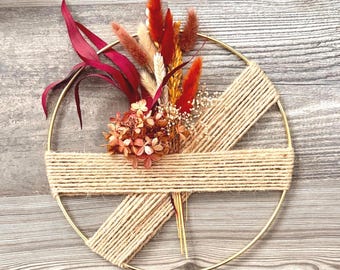 Dried Hydrangea Flower Wreath: Boho Farmhouse Hoop Wall Decor