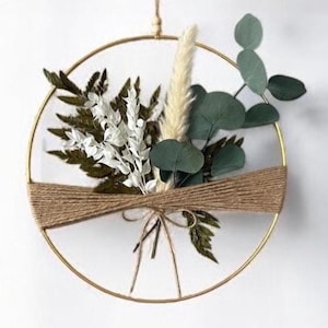 Dried Greenery Wreath, Boho Wall Art Hoop, Naturalistic, Eucalyptus Wreath, Farmhouse Style Boho Decor, Floral Wall Hanging, Minimalist Art
