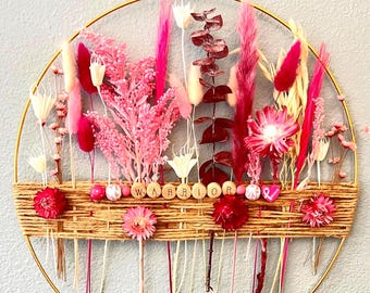 Breast Cancer Awareness Wreath: Pink Dried Flowers, Boho Hoop Decor