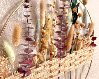Dried Red Eucalyptus Hanging Wreath: Boho Farmhouse Hoop Wall Art Decor, Neural Naturalistic Decor