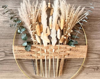 Boho hoepelkrans met gedroogde bloem: muurkunst eucalyptus en pampagras