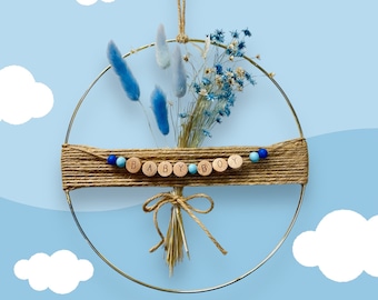 Aangepaste gedroogde bloem babyshower hoepelkrans: boho kinderkamerdecoratie