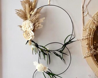 Boho Hoop Wreath: Eucalyptus, Pampas Grass, Sola Wood Flower Wall Hanging