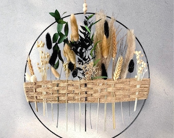 Black & Cream Dried Flower Wreath: Boho Farmhouse Wall Decor
