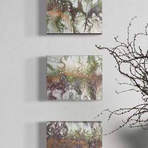 Handmade 3 piece fluid art acrylic paintings