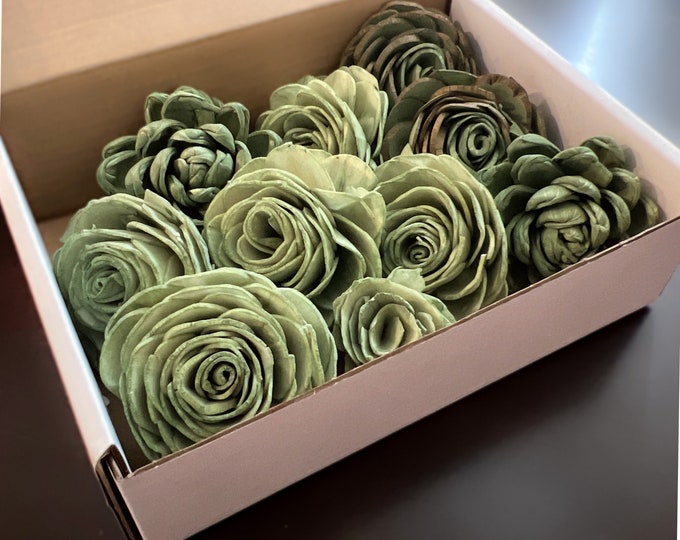 Medium Sola Wood Flower Assortiment - Gesteeld en ongesteeld - Leisteentinten