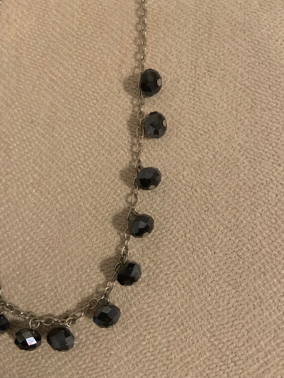 Vintage Black Bead Silver Necklace - image 2