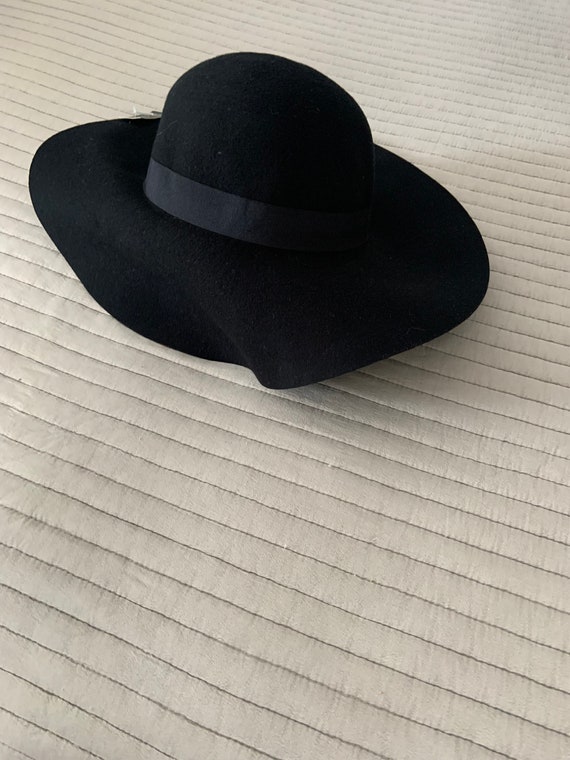 Vintage Black Felt Floppy Hat - image 4