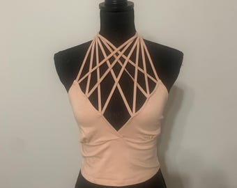 Vintage Charlotte Russe Pink Strappy Top, Medium