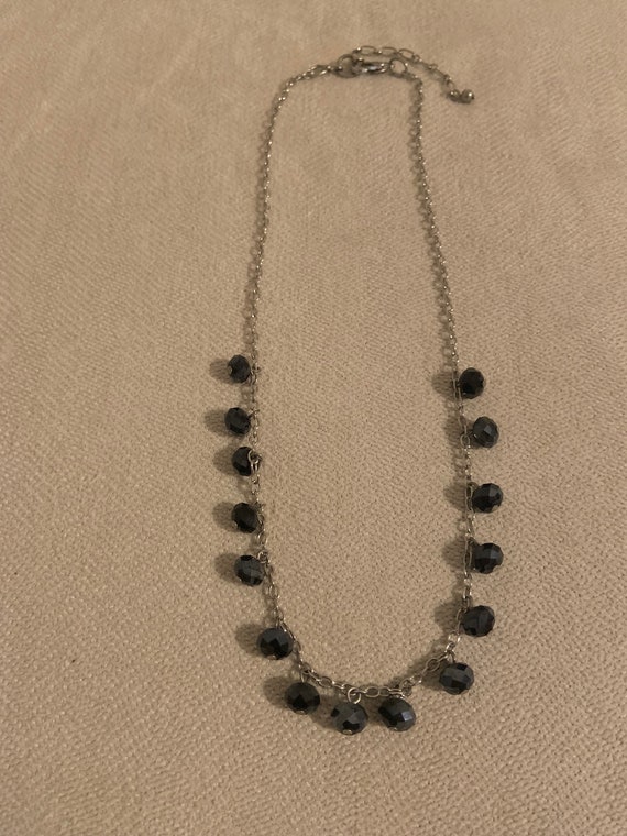 Vintage Black Bead Silver Necklace - image 1