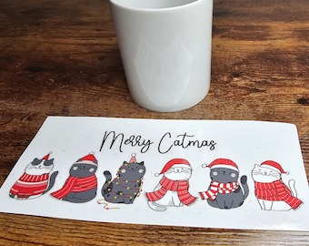 UV DTF Merry Catmas Christmas Design 11oz Mug Wrap - Peel and stick mug decal wrap for 11oz coffee mug