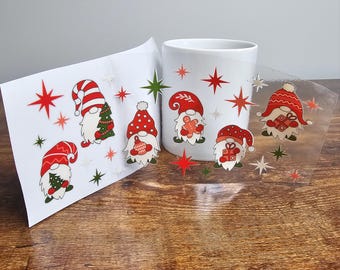 UV DTF Christmas Gnomes Design 11oz Mug Wrap - Peel and stick mug decal wrap for 11oz coffee mug
