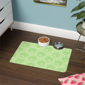 Paw Print Pet Food Mat: Eco-Friendly Dog & Cat Feeding Station