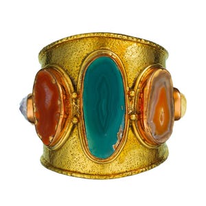 Handcrafted Gold Cuff Bracelet with Agate, Amethyst, and Citrine - Jewelry for the Bold and Beautiful