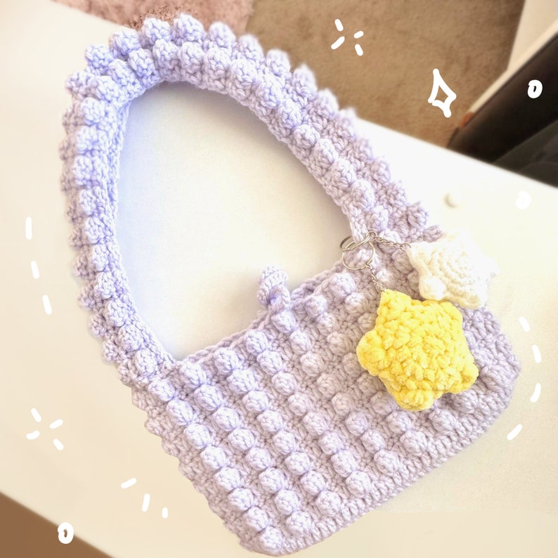 Crochet Popcorn Puff Shoulder Bag Aesthetic Charm Bag zdjęcie 3