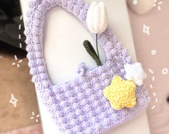 Crochet Popcorn Puff Shoulder Bag ∣ Aesthetic Charm Bag