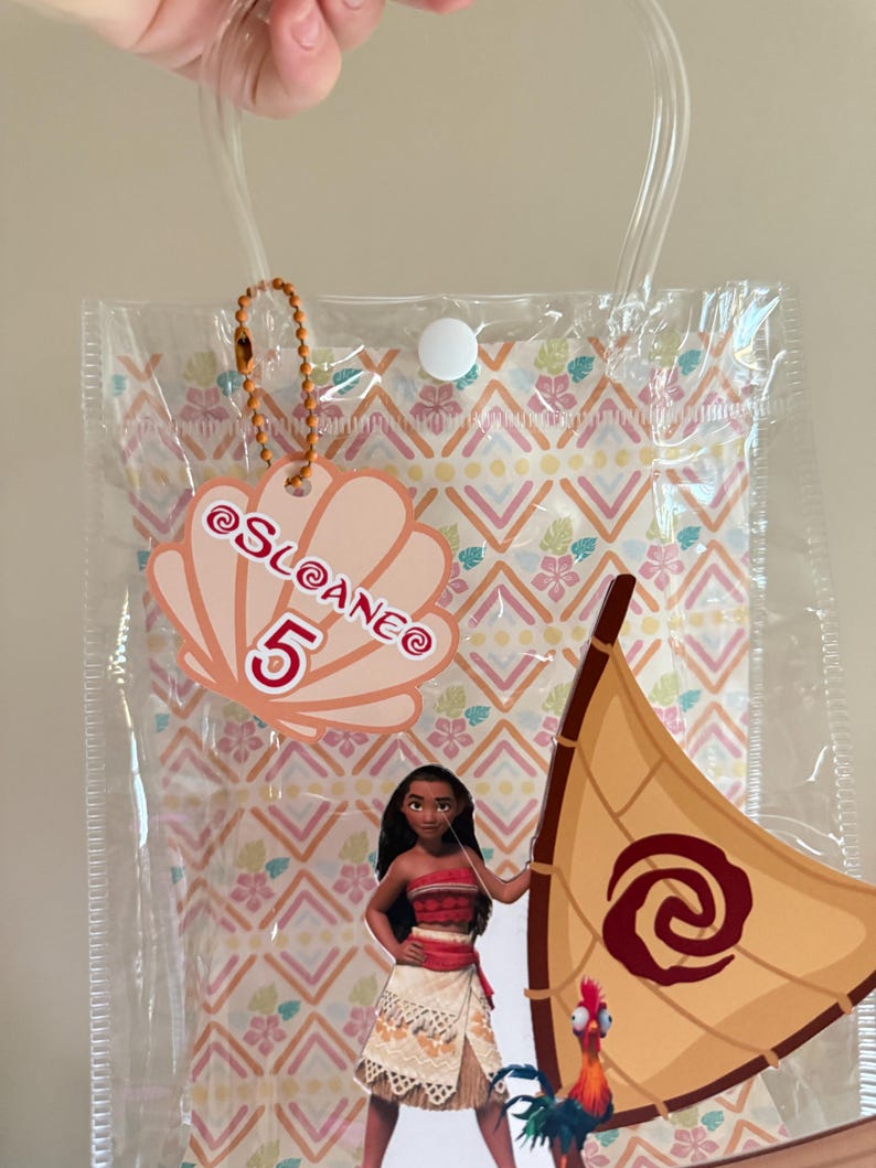 Moana – spersonalizowana przezroczysta torebka na upominki: urodzinowa torebka na słodycze zdjęcie 12
