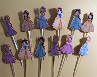 Princess Cupcake Toppers SET OF 12 - princess birthday - princess cupcake toppers - princess party