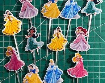 Princess Cupcake Toppers, Disney Party Decorations (Set of 12)