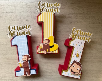 Curious George 3D Number Party Decor - Handgemachtes Herzstück aus Karton