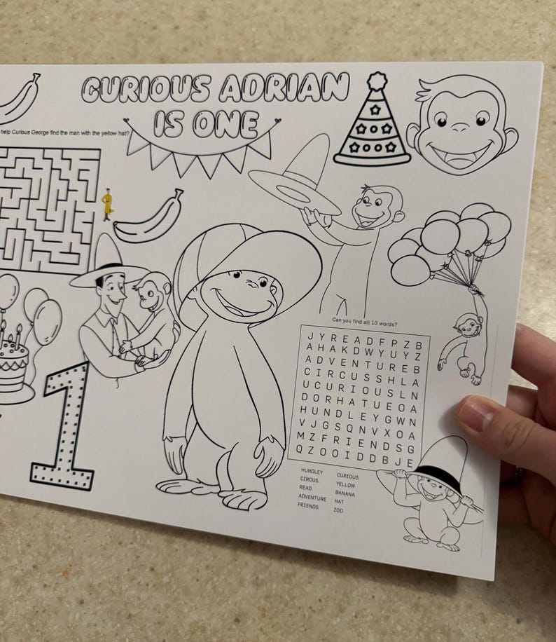 Curious George Activity Sheet for Kids - Etsy