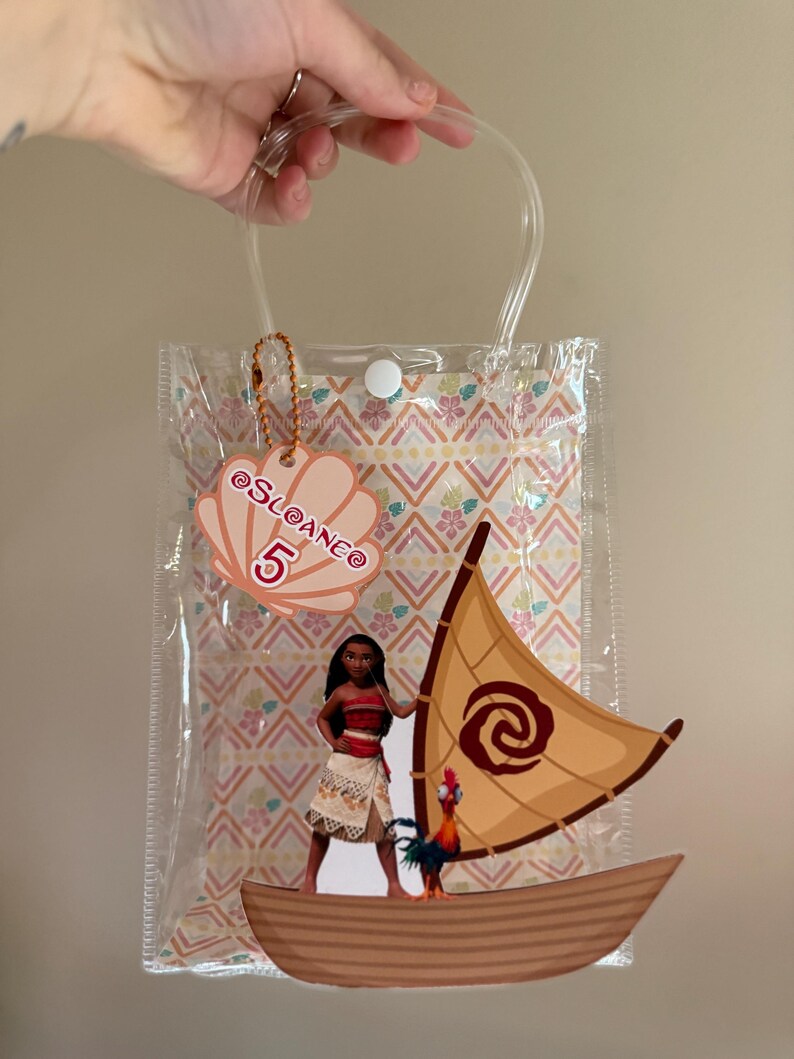 Moana – spersonalizowana przezroczysta torebka na upominki: urodzinowa torebka na słodycze zdjęcie 11