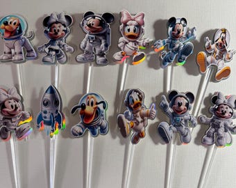 Mickey and Minnie Astronaut Cupcake Toppers - Set of 12